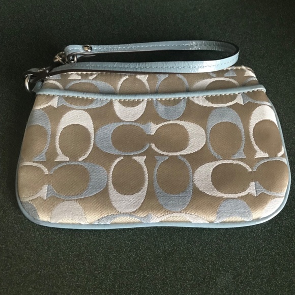 Coach Blue/Tan Canvas Leather Wristlet Mini Pouch - Picture 11 of 15
